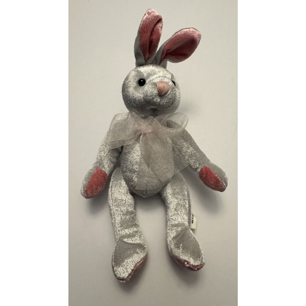 Dakin Vintage Plush Velour Shiny Gray & Pink Bunny 8” new